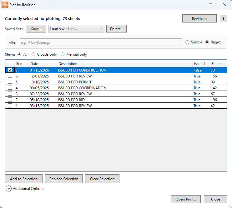 Plot by Revision interface